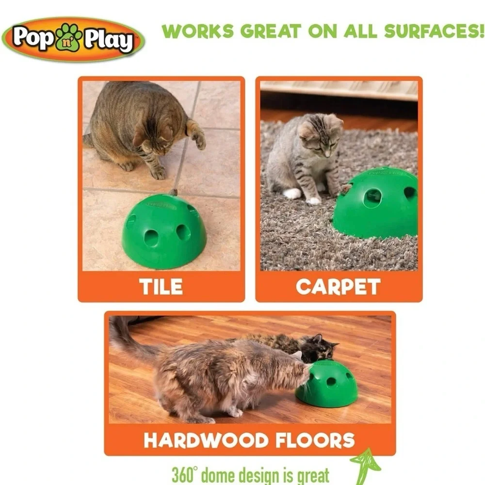 Pop N' Play Interactive Cat Toy Green Auto Shut Off Timer Three Speed Settings
